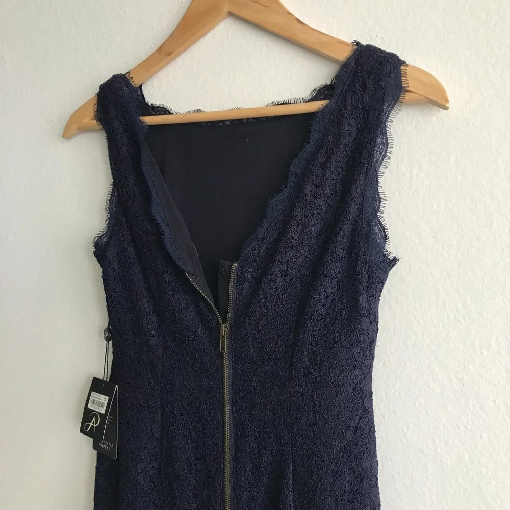 NWT Adrianna Papell Navy Sleeveless Scalloped Lace Sheath Dress Size 4 - Picture 9 of 12